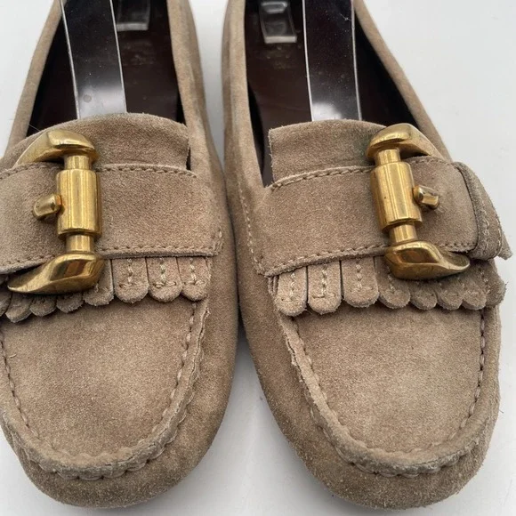 Burberry Shoes Women 6 Flats Driving Beige Loafer Leather Moccasin Buckle Strap - Picture 3 of 10